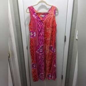 JAM's World Pink Floral Sun Dress Beach Coverup Hibiscus Vintage Size Medium
